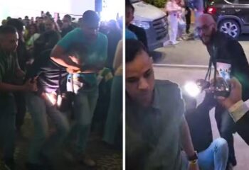 homens sao retirados por segurancas de evento com flavio bolsonaro em campinas