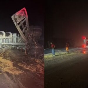 carreta tomba sobre carro veiculos pegam fogo e acidente deixa ao menos cinco mortos em ms